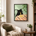 Black Cat Eating Spaghetti Canvas Wall Art
