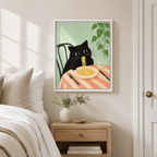 Black Cat Eating Spaghetti Canvas Wall Art