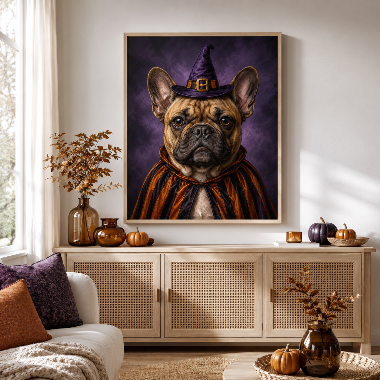 Custom Halloween Witch Pet Portrait Canvas Aura Canvas