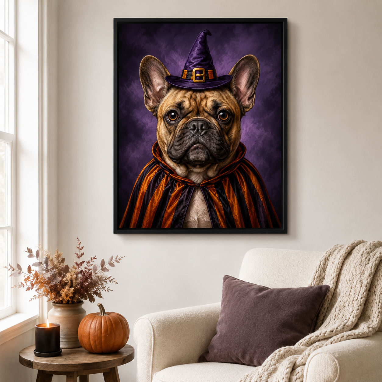 Custom Halloween Witch Pet Portrait Canvas Aura Canvas