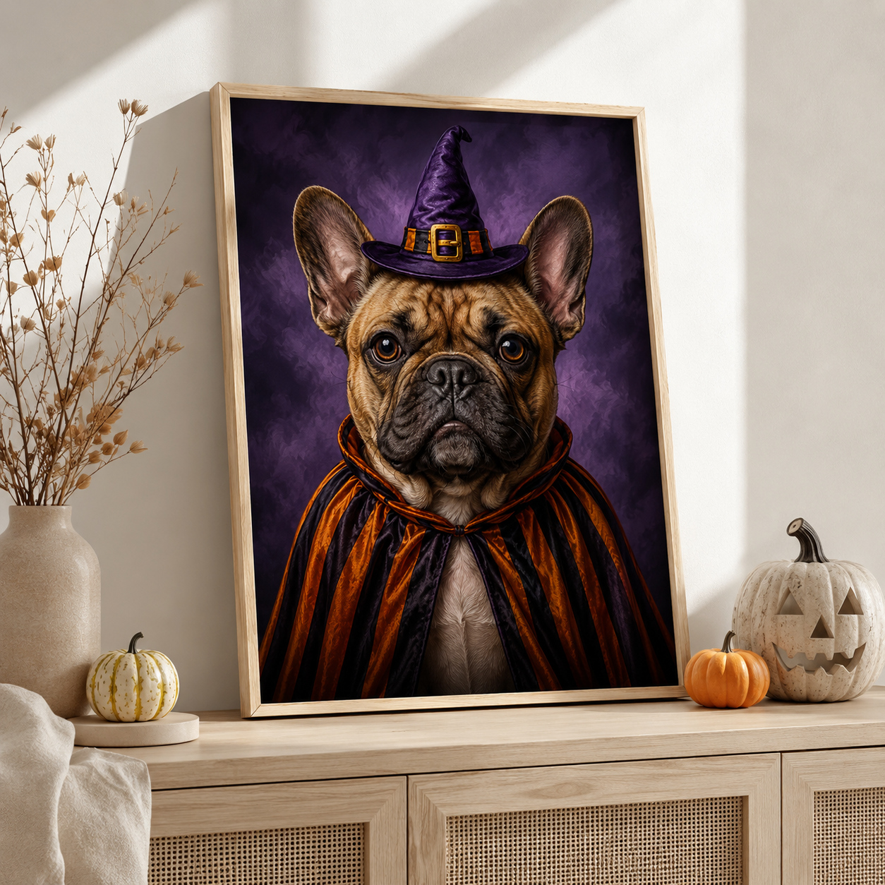 Custom Halloween Witch Pet Portrait Canvas Aura Canvas
