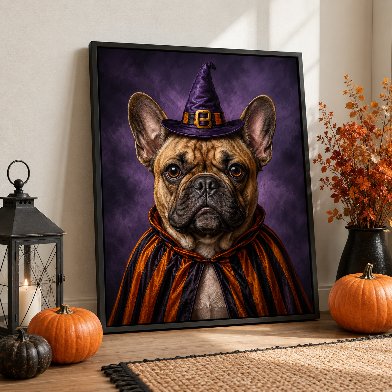 Custom Halloween Witch Pet Portrait Canvas Aura Canvas