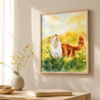 Watercolor Meadow Cat Canvas Wall Art Aura Canvas