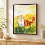 Watercolor Meadow Cat Canvas Wall Art Aura Canvas