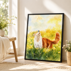 Watercolor Meadow Cat Canvas Wall Art Aura Canvas