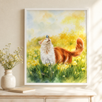 Watercolor Meadow Cat Canvas Wall Art Aura Canvas