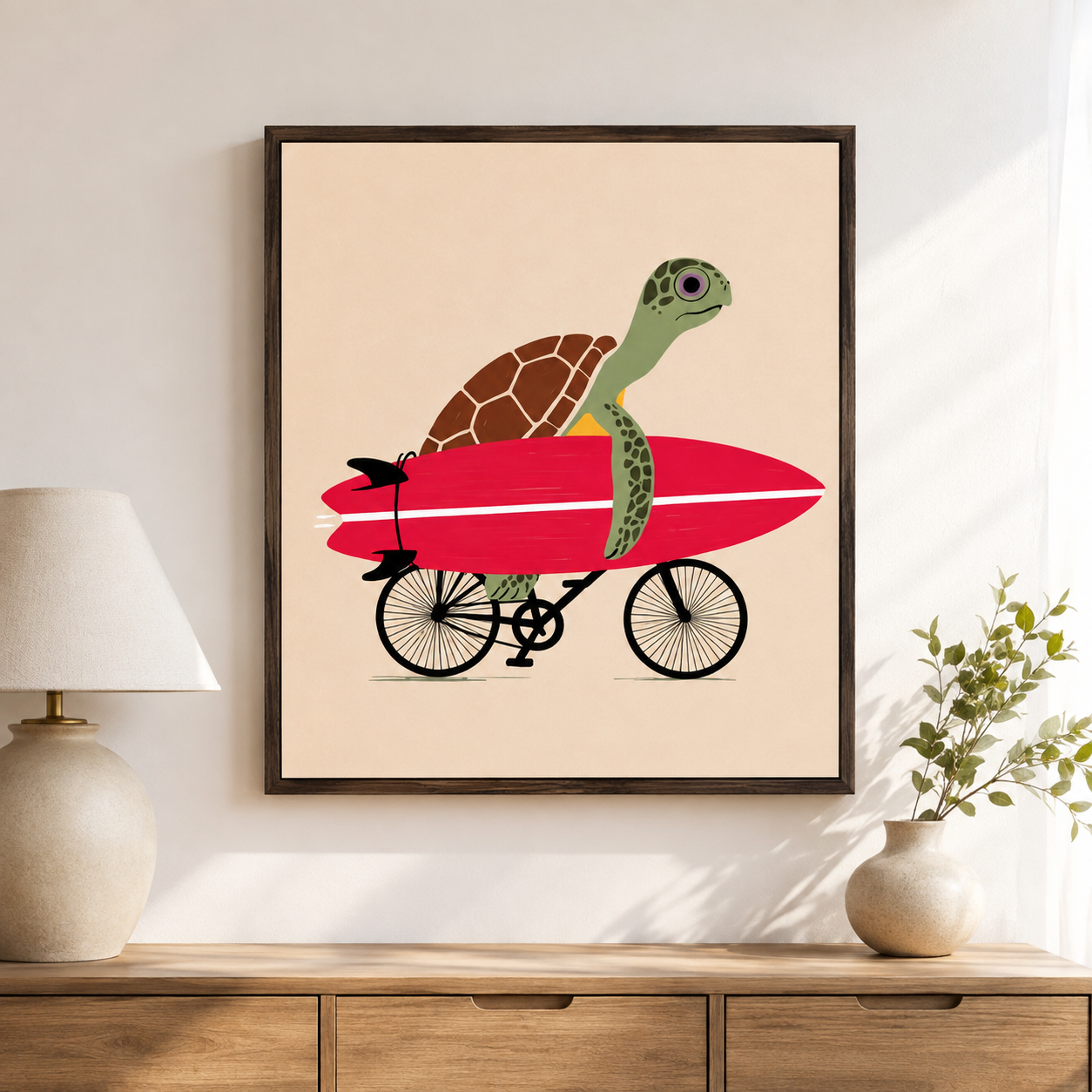 Surfer Turtle Canvas Wall Art Aura Canvas