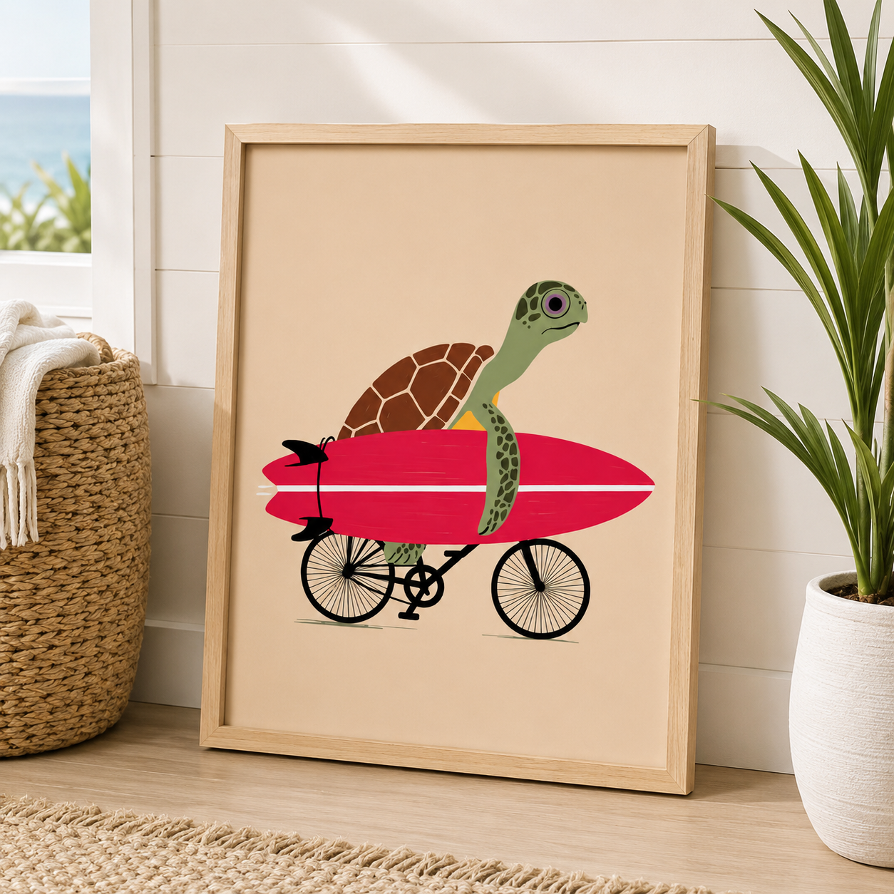 Surfer Turtle Canvas Wall Art Aura Canvas