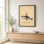 Flying Fish Cowboy Canvas Wall Art Aura Canvas