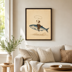 Flying Fish Cowboy Canvas Wall Art Aura Canvas
