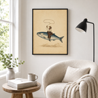 Flying Fish Cowboy Canvas Wall Art Aura Canvas