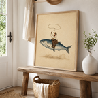 Flying Fish Cowboy Canvas Wall Art Aura Canvas