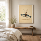 Flying Fish Cowboy Canvas Wall Art Aura Canvas