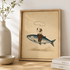 Flying Fish Cowboy Canvas Wall Art Aura Canvas