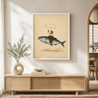 Flying Fish Cowboy Canvas Wall Art Aura Canvas