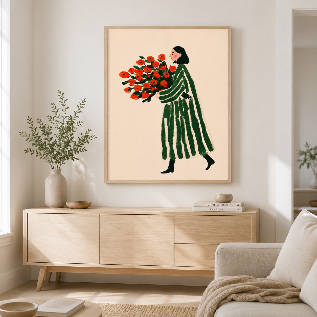 Woman With Red Flowers Canvas Wall Art Aura Canvas