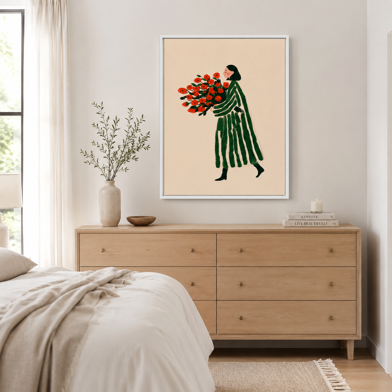 Woman With Red Flowers Canvas Wall Art Aura Canvas