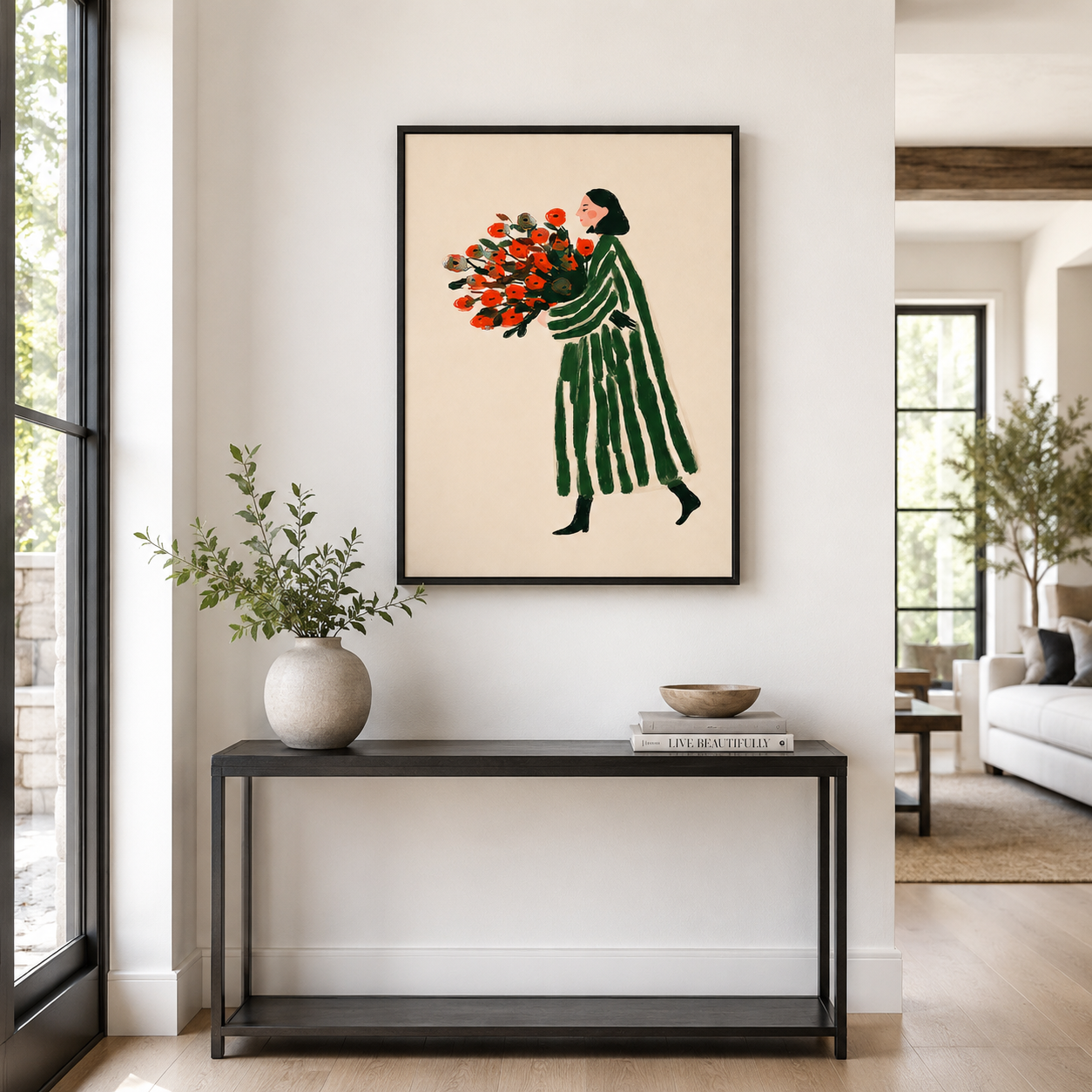 Woman With Red Flowers Canvas Wall Art Aura Canvas