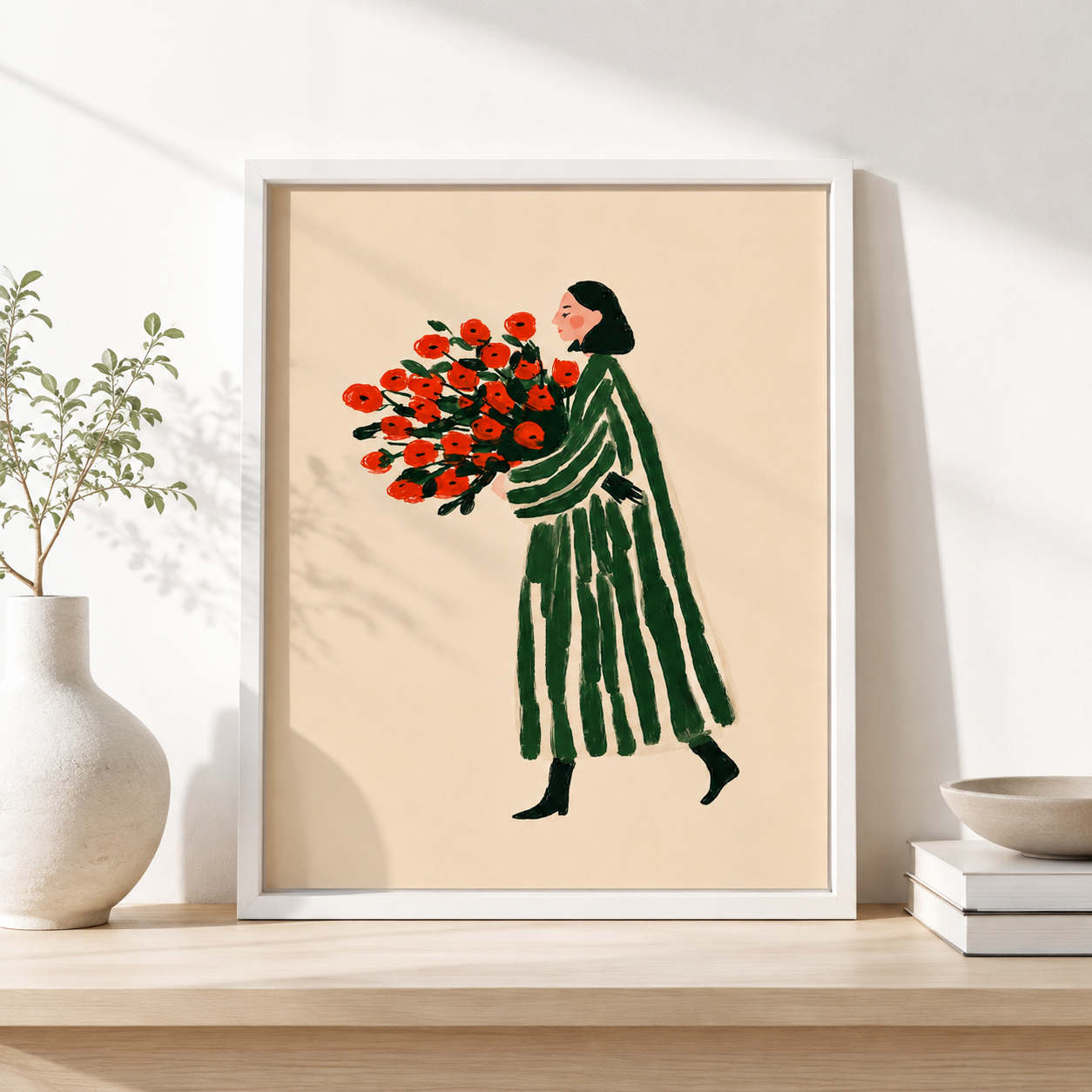 Woman With Red Flowers Canvas Wall Art Aura Canvas