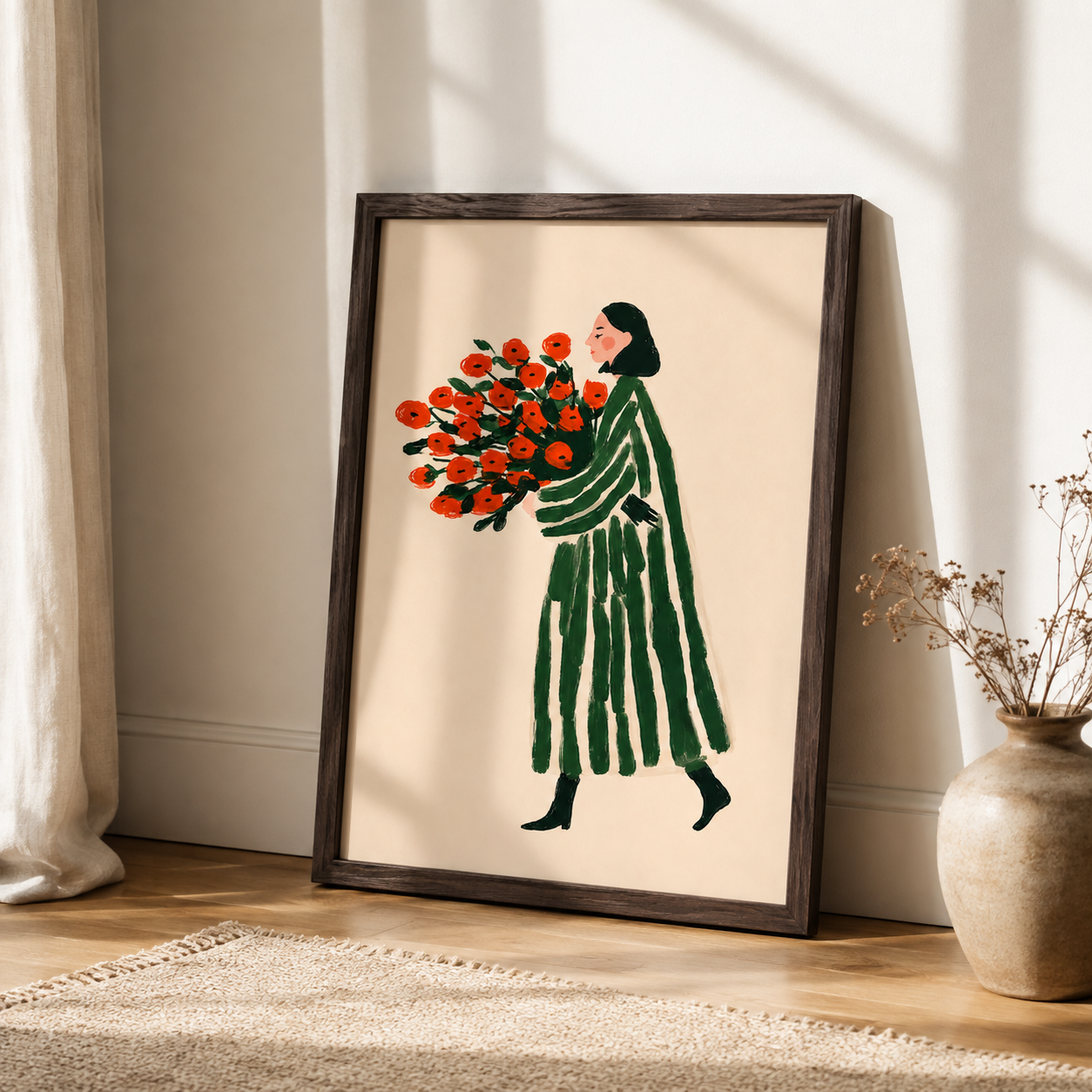 Woman With Red Flowers Canvas Wall Art Aura Canvas