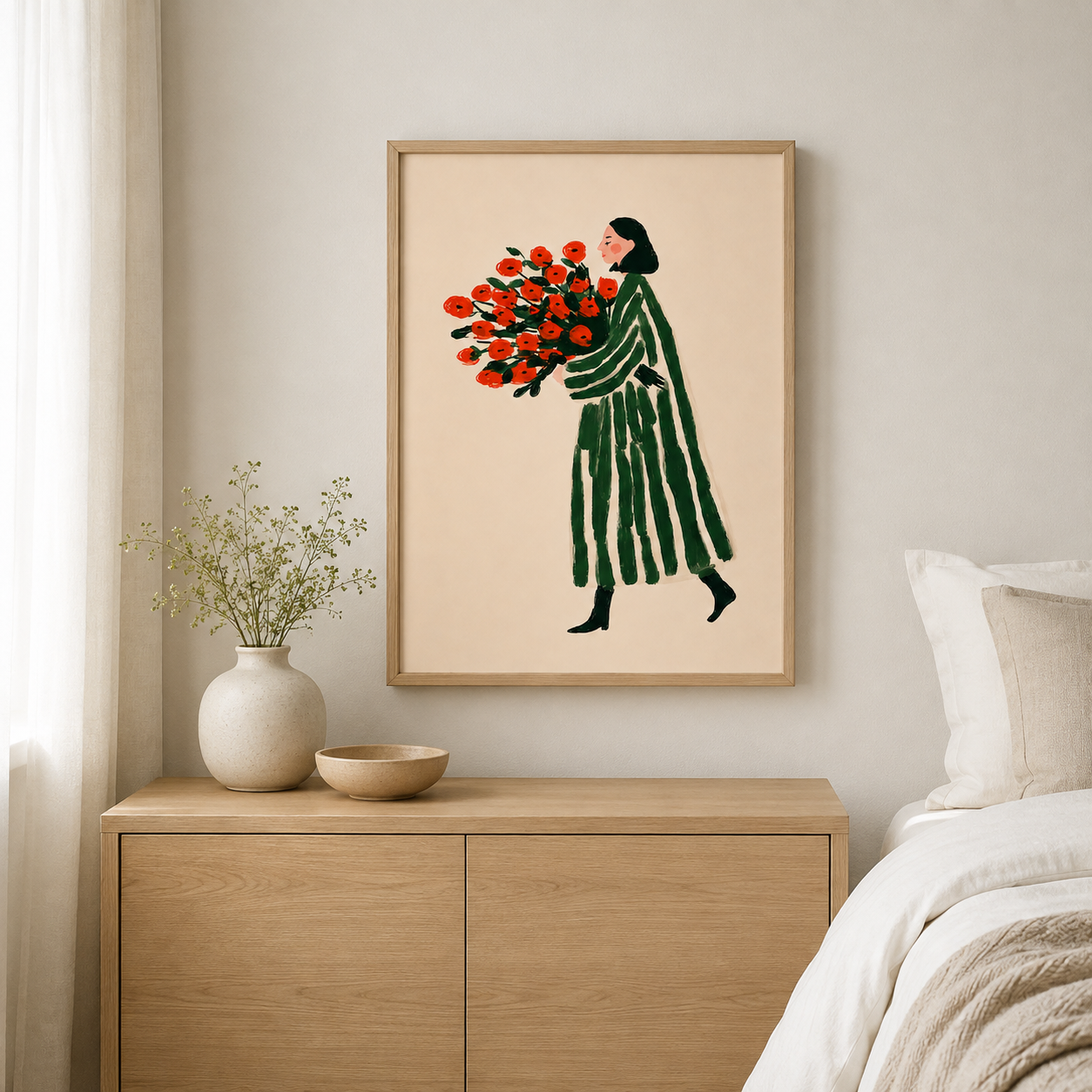 Woman With Red Flowers Canvas Wall Art Aura Canvas