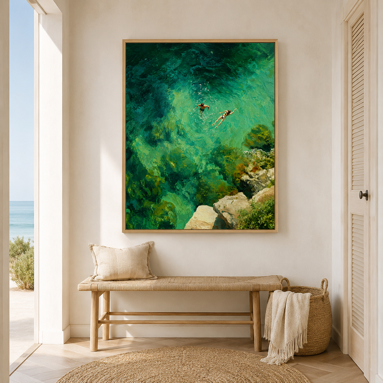 Turquoise Ocean Swimmers Canvas Wall Art Aura Canvas
