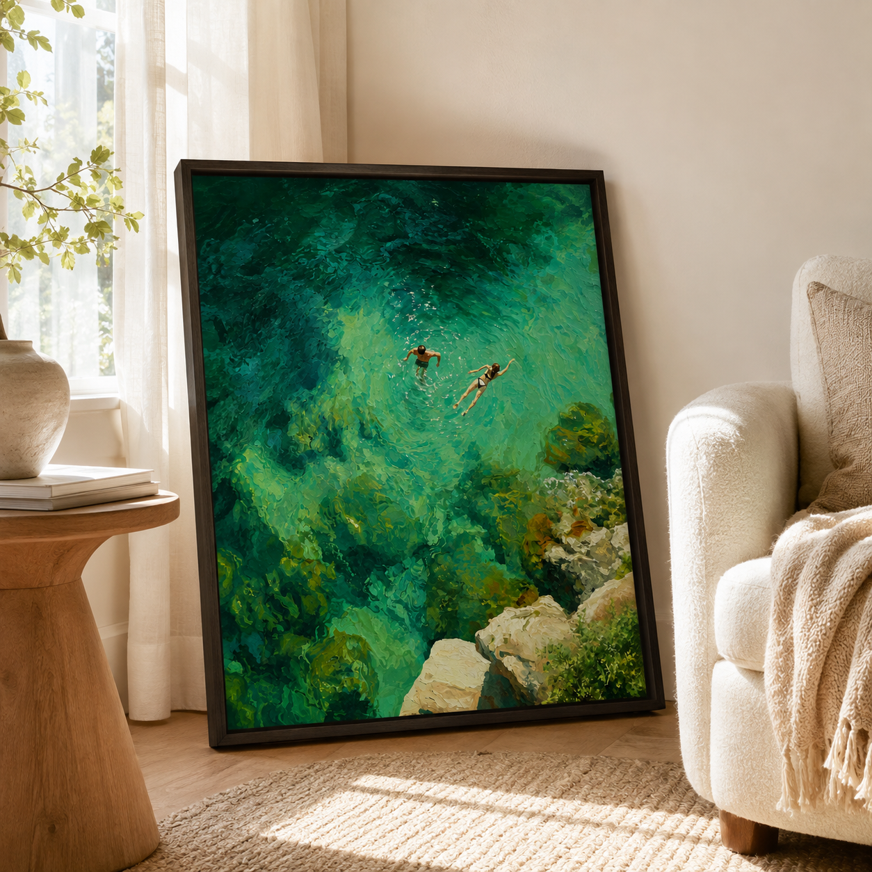 Turquoise Ocean Swimmers Canvas Wall Art Aura Canvas