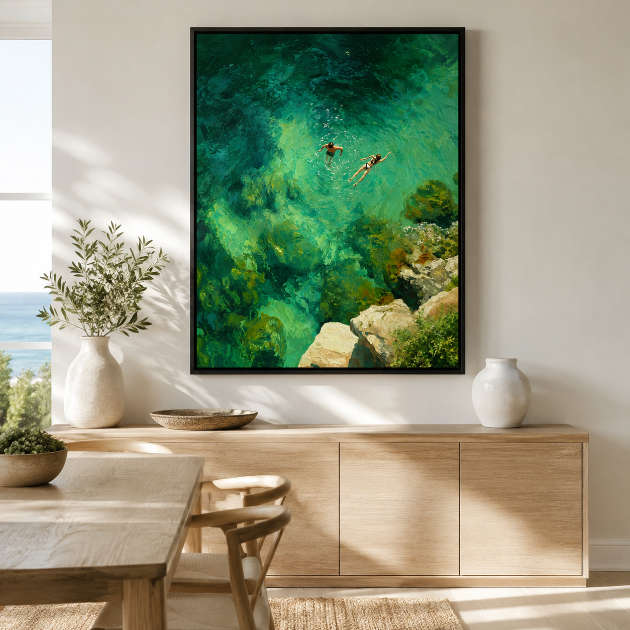 Turquoise Ocean Swimmers Canvas Wall Art Aura Canvas