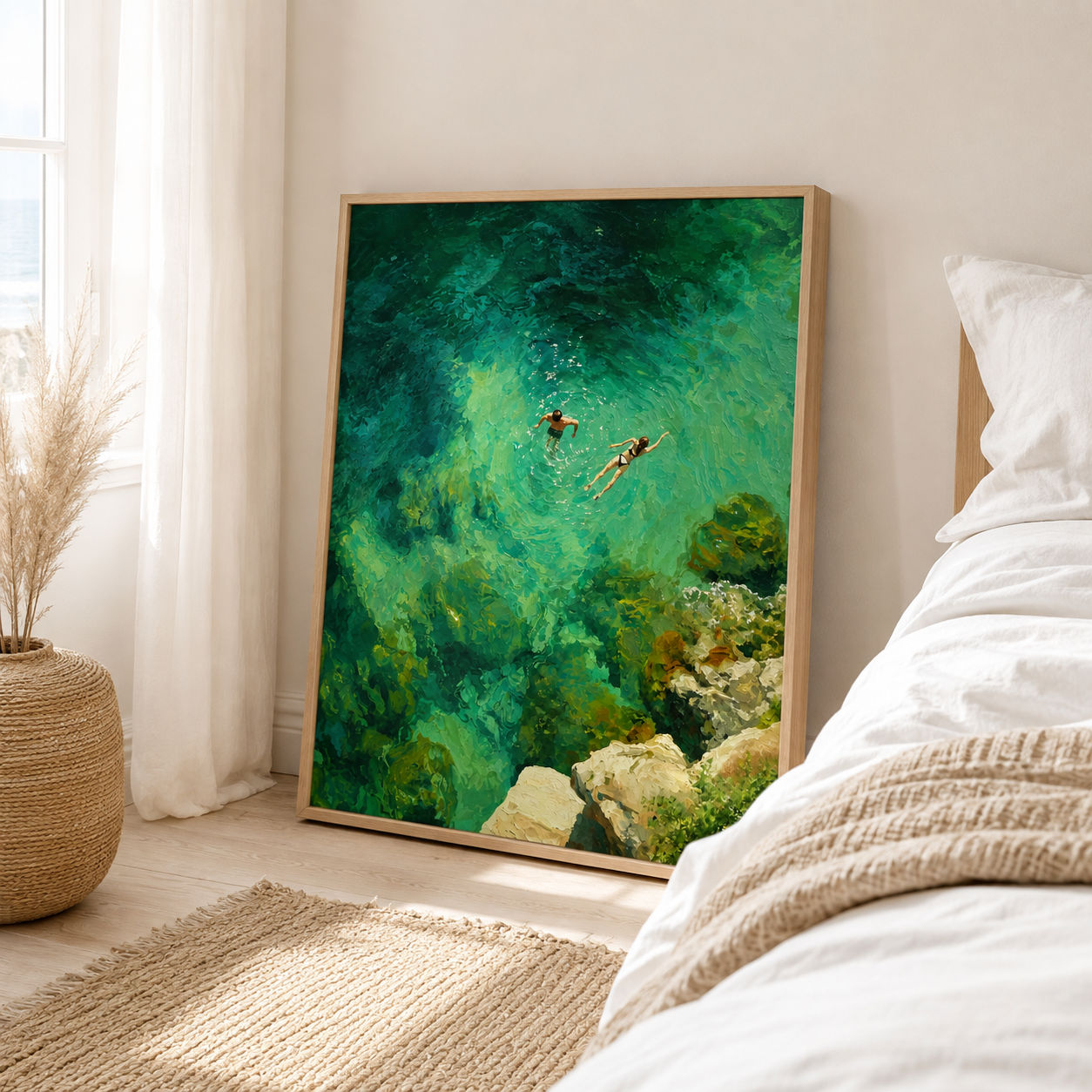 Turquoise Ocean Swimmers Canvas Wall Art Aura Canvas