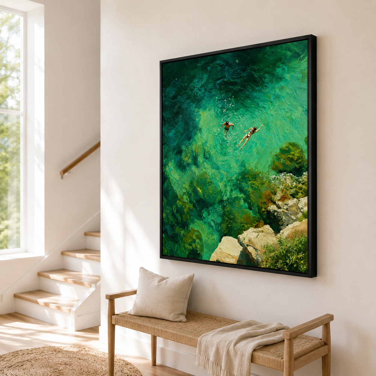 Turquoise Ocean Swimmers Canvas Wall Art Aura Canvas