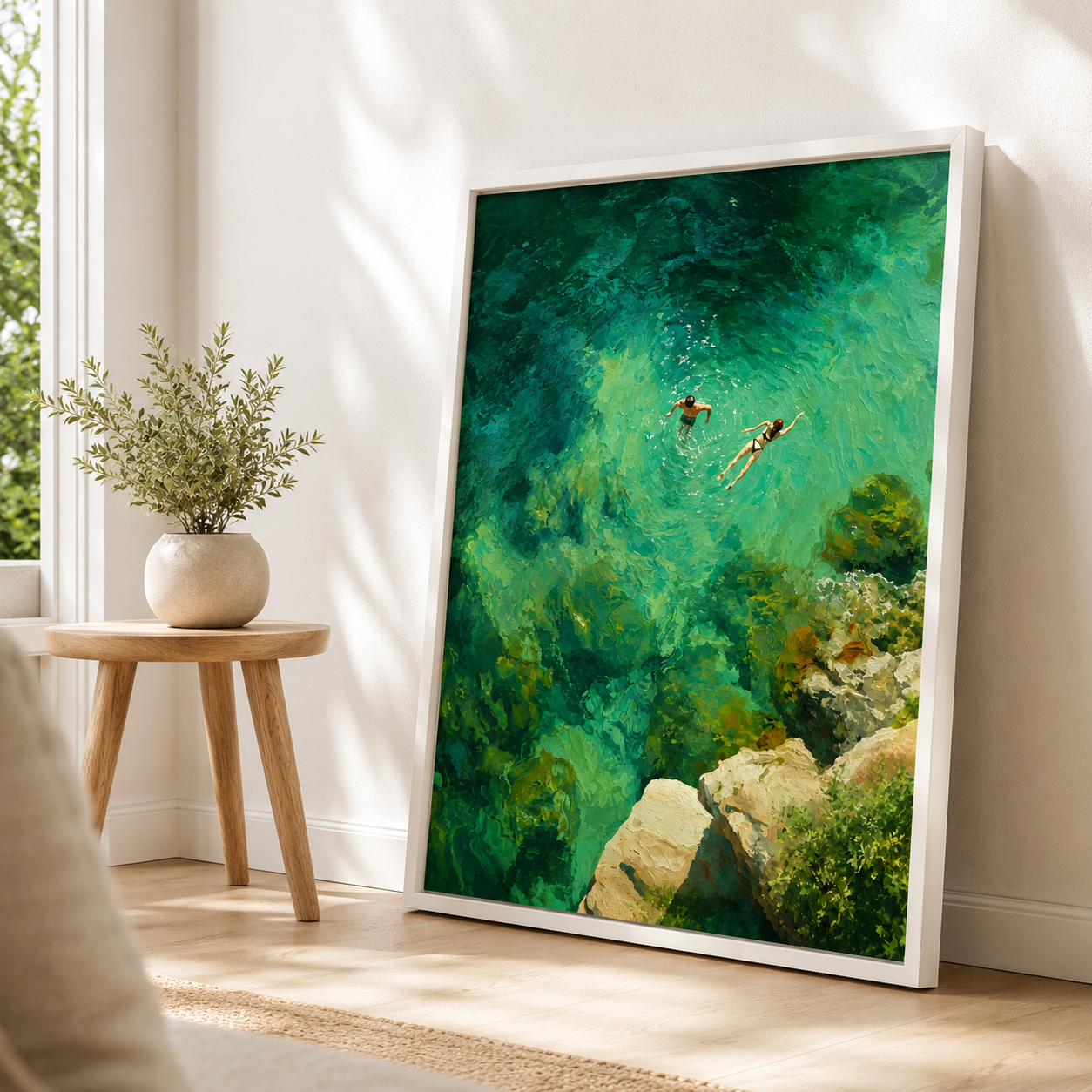 Turquoise Ocean Swimmers Canvas Wall Art Aura Canvas