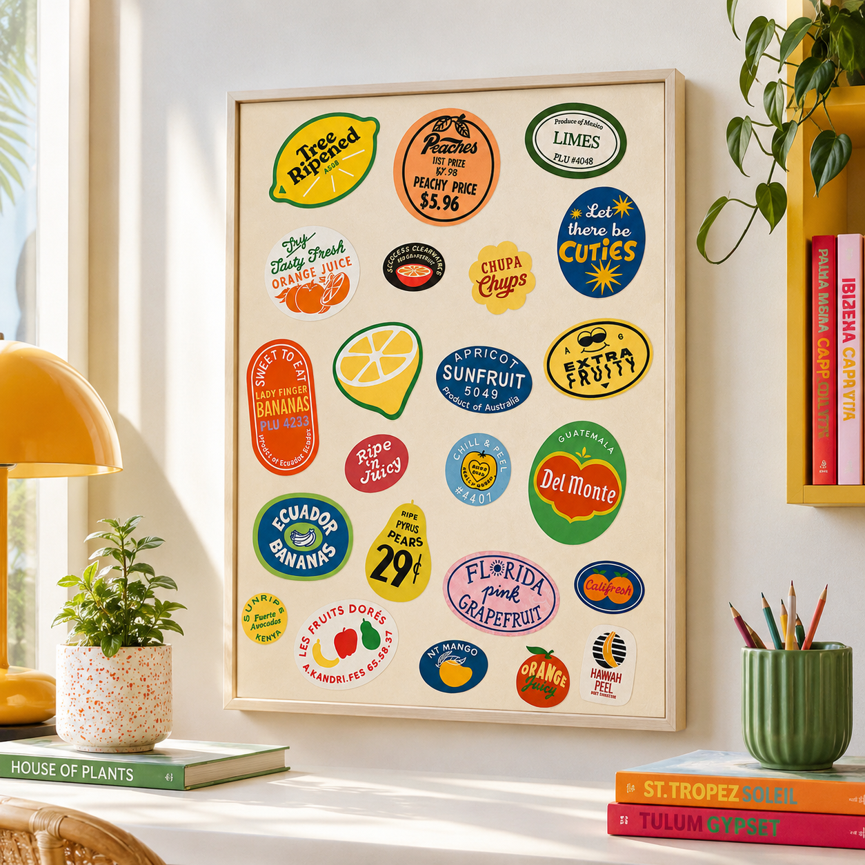 Retro Fruit Sticker Canvas Wall Art Aura Canvas