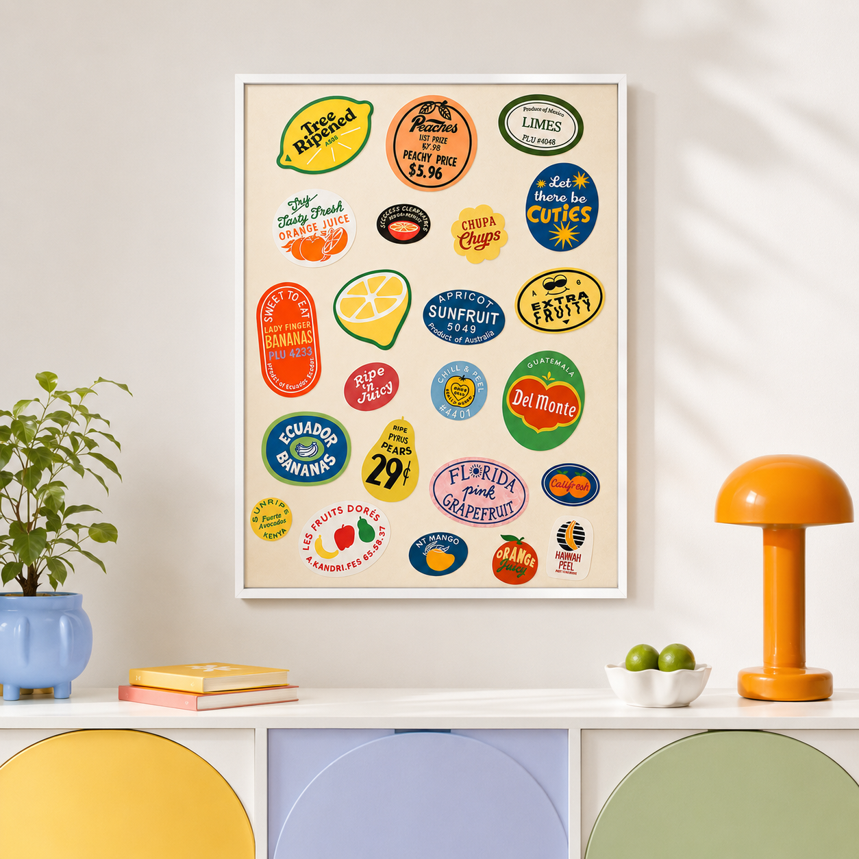 Retro Fruit Sticker Canvas Wall Art Aura Canvas