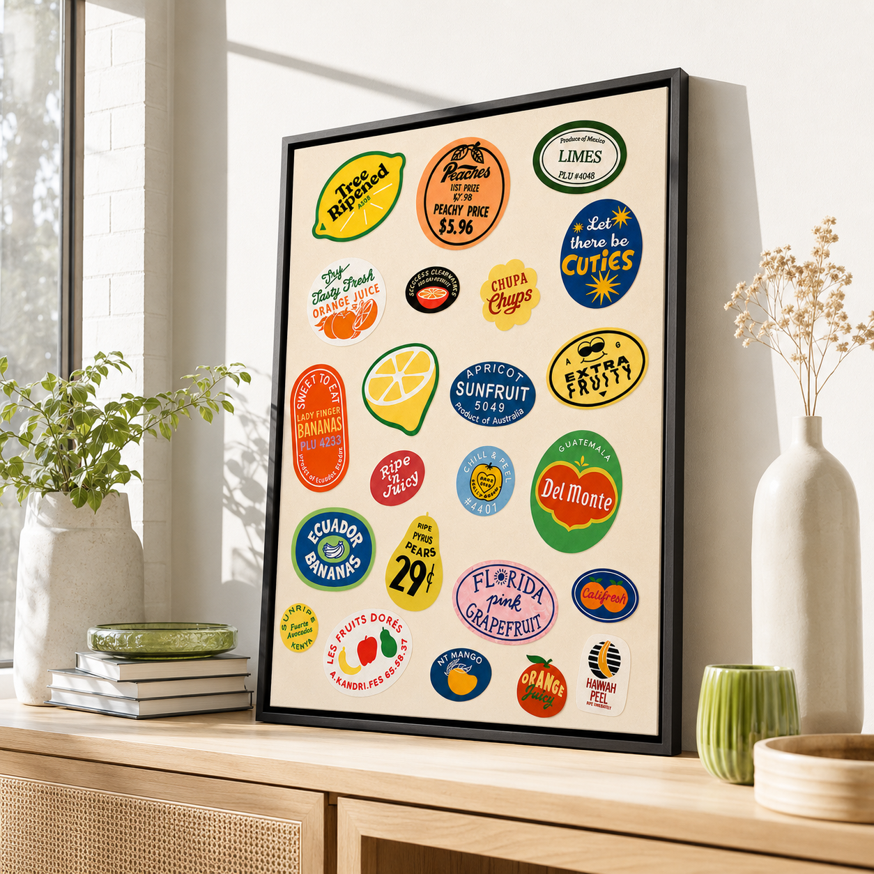 Retro Fruit Sticker Canvas Wall Art Aura Canvas