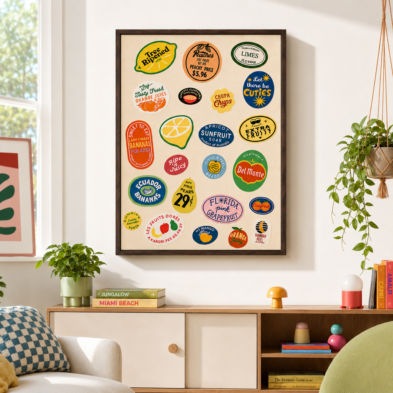 Retro Fruit Sticker Canvas Wall Art Aura Canvas