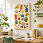 Retro Fruit Sticker Canvas Wall Art Aura Canvas