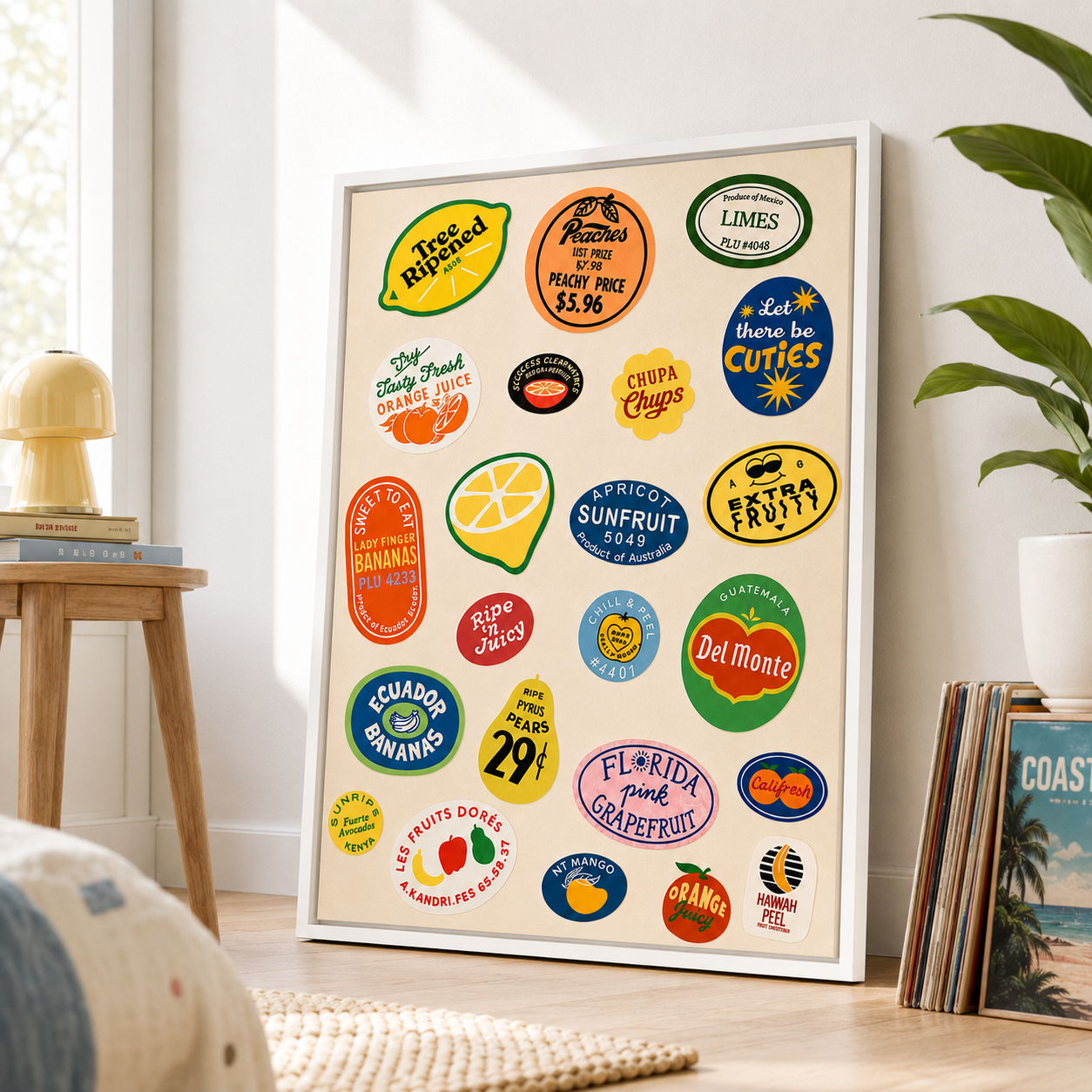 Retro Fruit Sticker Canvas Wall Art Aura Canvas