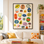Retro Fruit Sticker Canvas Wall Art Aura Canvas