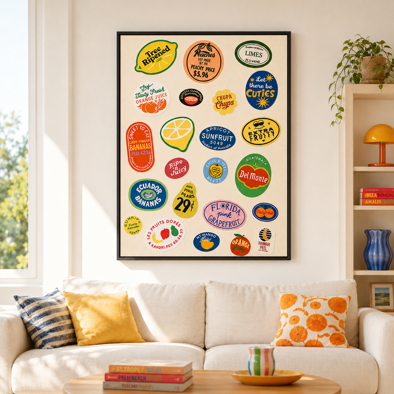Retro Fruit Sticker Canvas Wall Art Aura Canvas