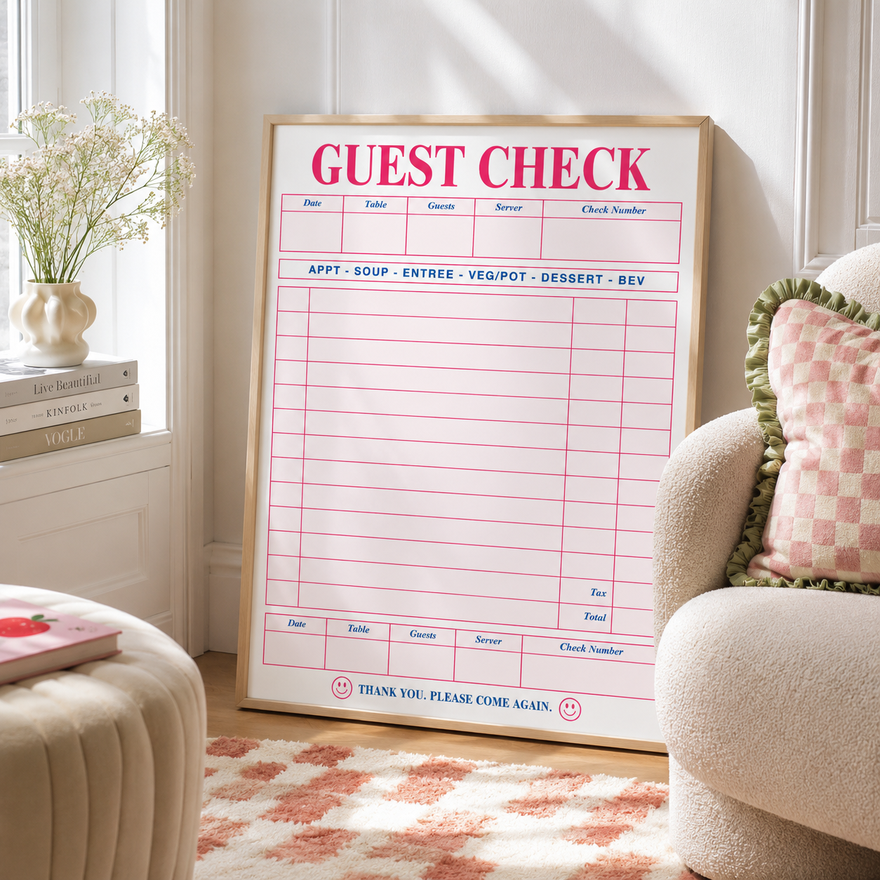 Retro Guest Check Canvas Wall Art Aura Canvas