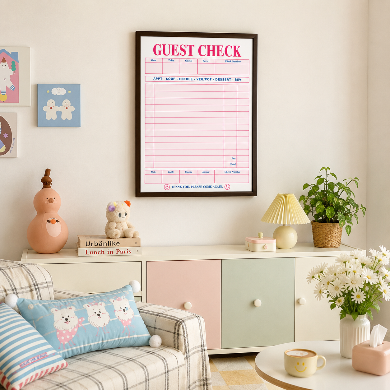 Retro Guest Check Canvas Wall Art Aura Canvas