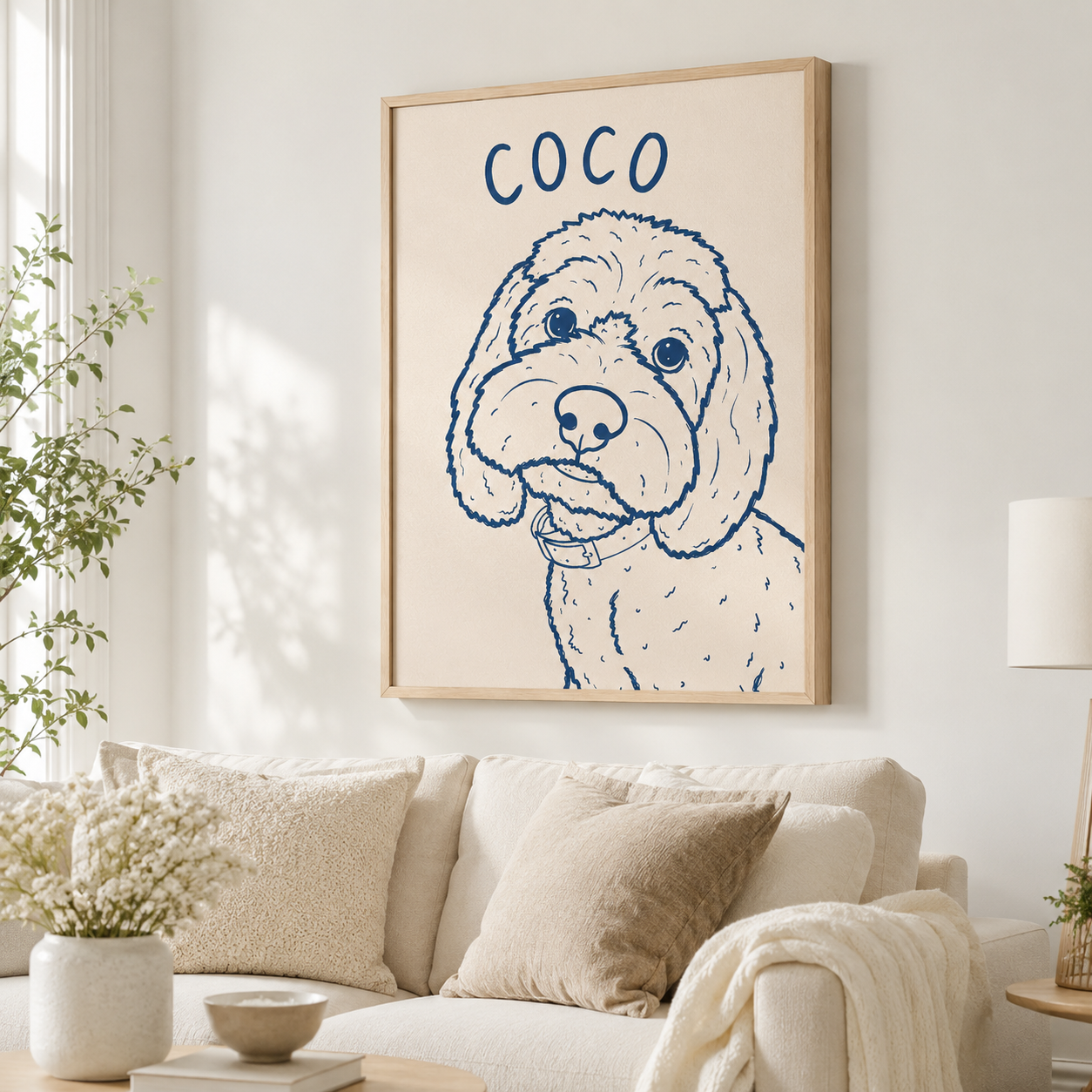 Custom Minimal Line Art Dog Portrait Canvas Aura Canvas