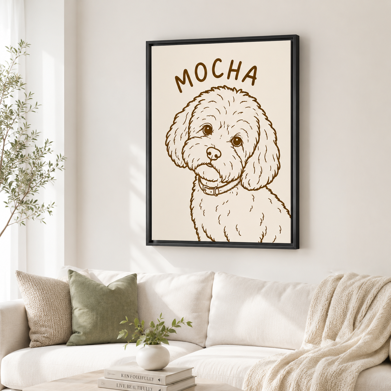 Custom Minimal Line Art Dog Portrait Canvas Aura Canvas