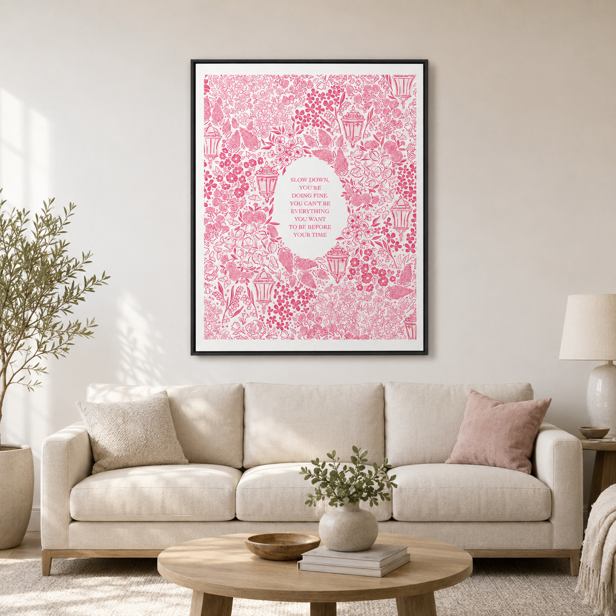 Pink Floral Motivational Quote Canvas Wall Art Aura Canvas