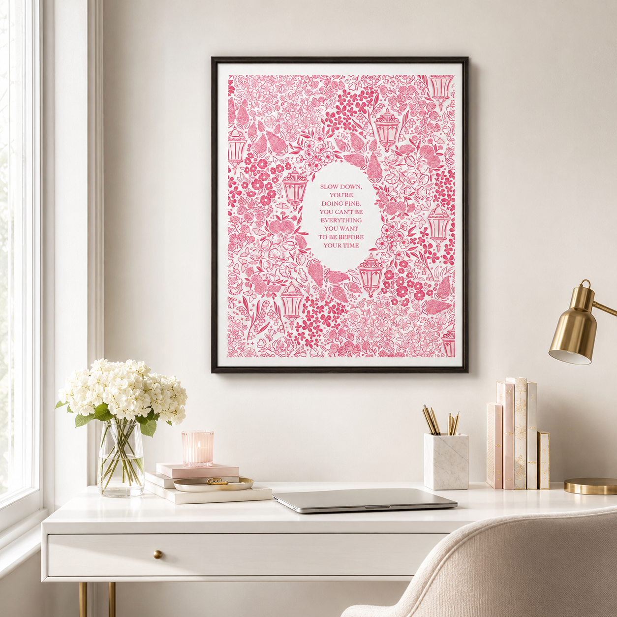 Pink Floral Motivational Quote Canvas Wall Art Aura Canvas