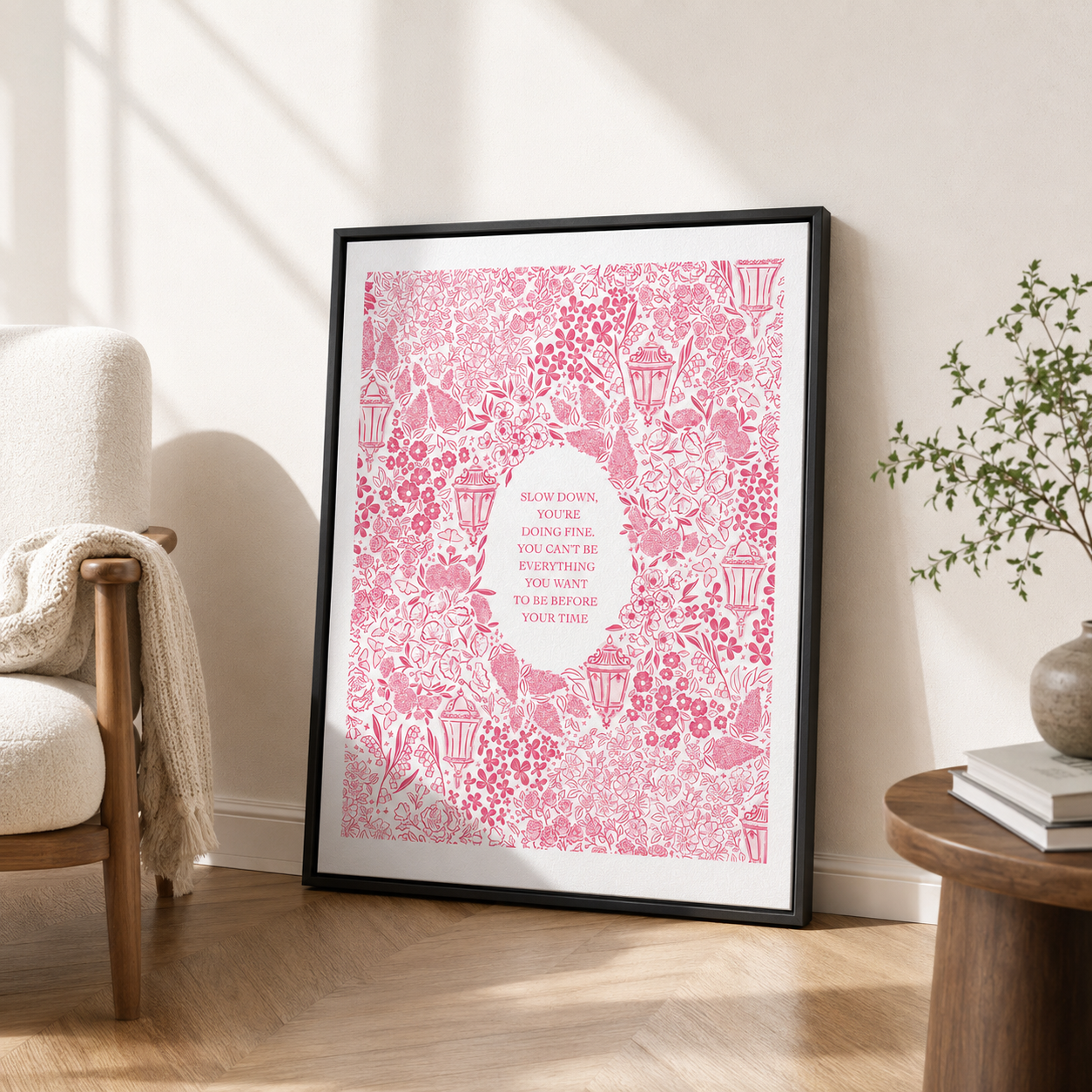 Pink Floral Motivational Quote Canvas Wall Art Aura Canvas