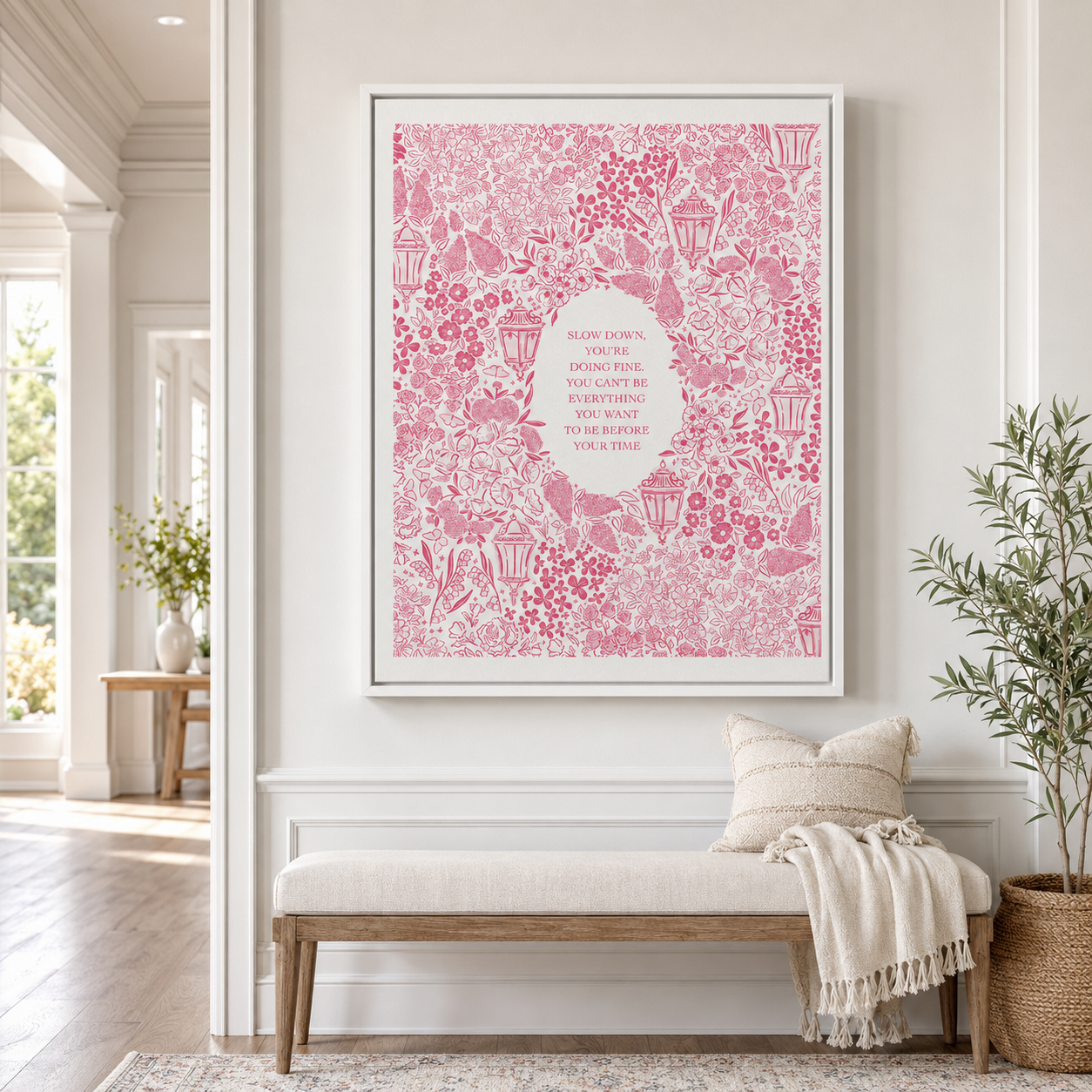 Pink Floral Motivational Quote Canvas Wall Art Aura Canvas