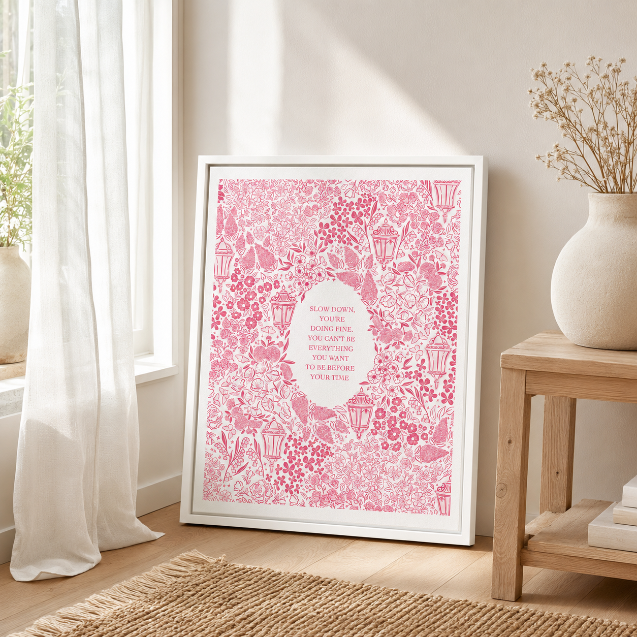 Pink Floral Motivational Quote Canvas Wall Art Aura Canvas