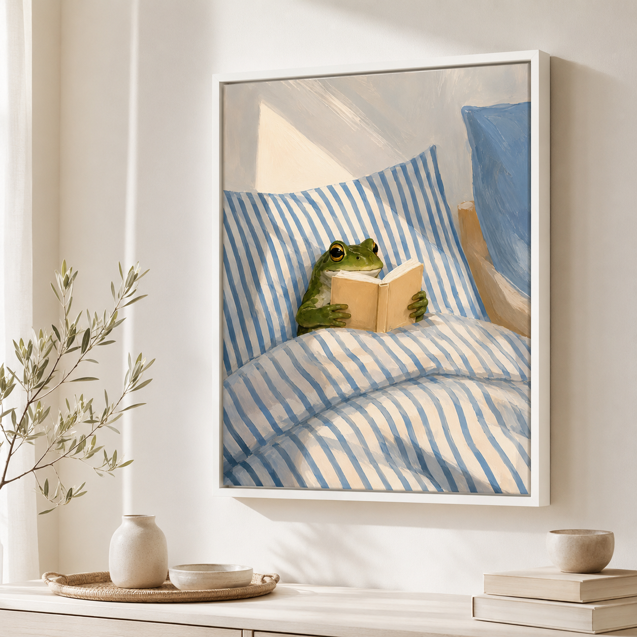 Cozy Reading Frog Canvas Wall Art Aura Canvas