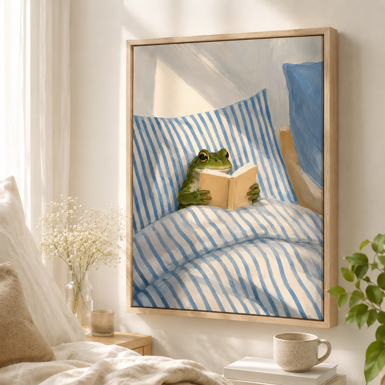 Cozy Reading Frog Canvas Wall Art Aura Canvas